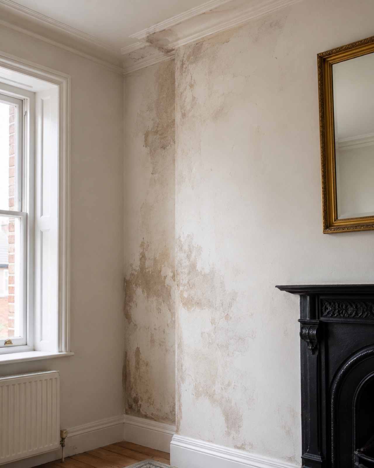 Damp stain on an internal chimney breast
