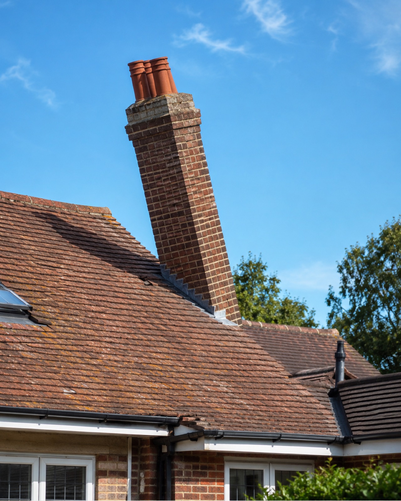 Leaning chimney stack showing structural movement