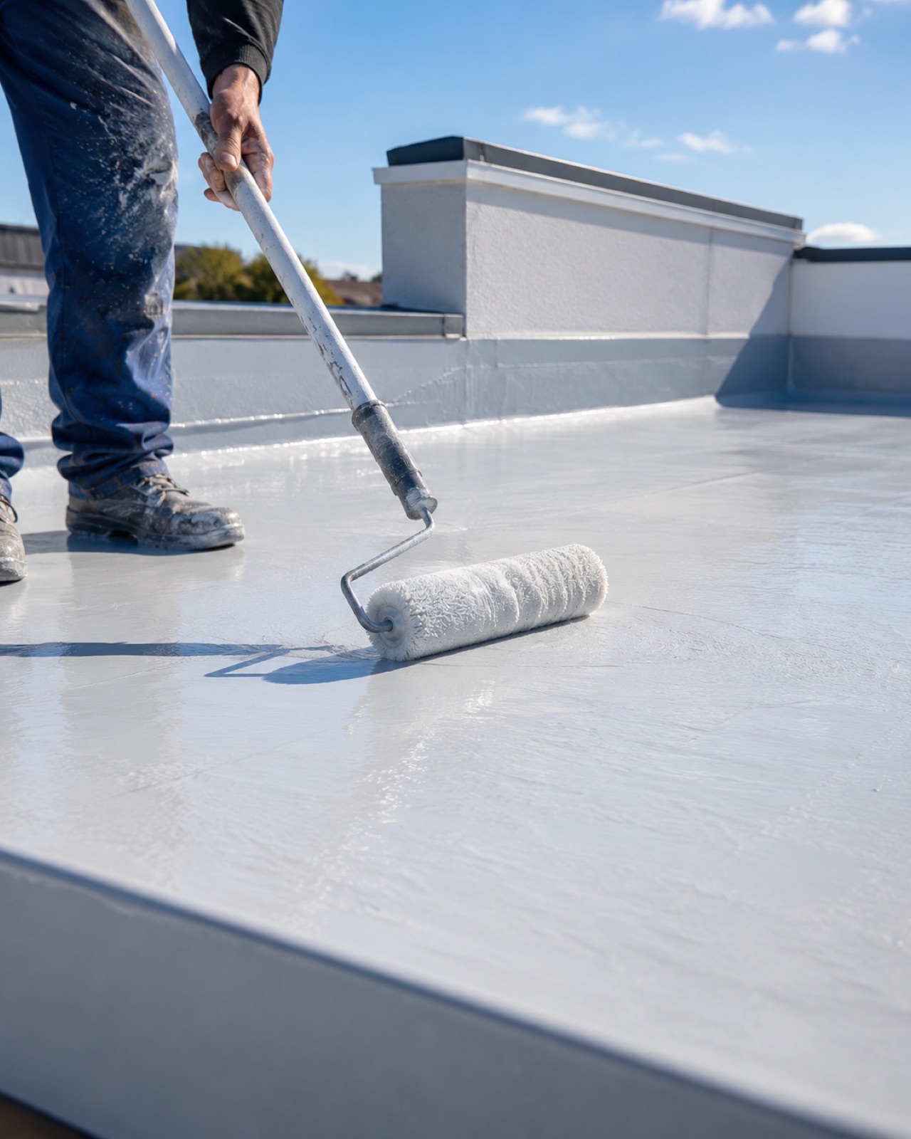 GRP fibreglass flat roof with a seamless corner detail