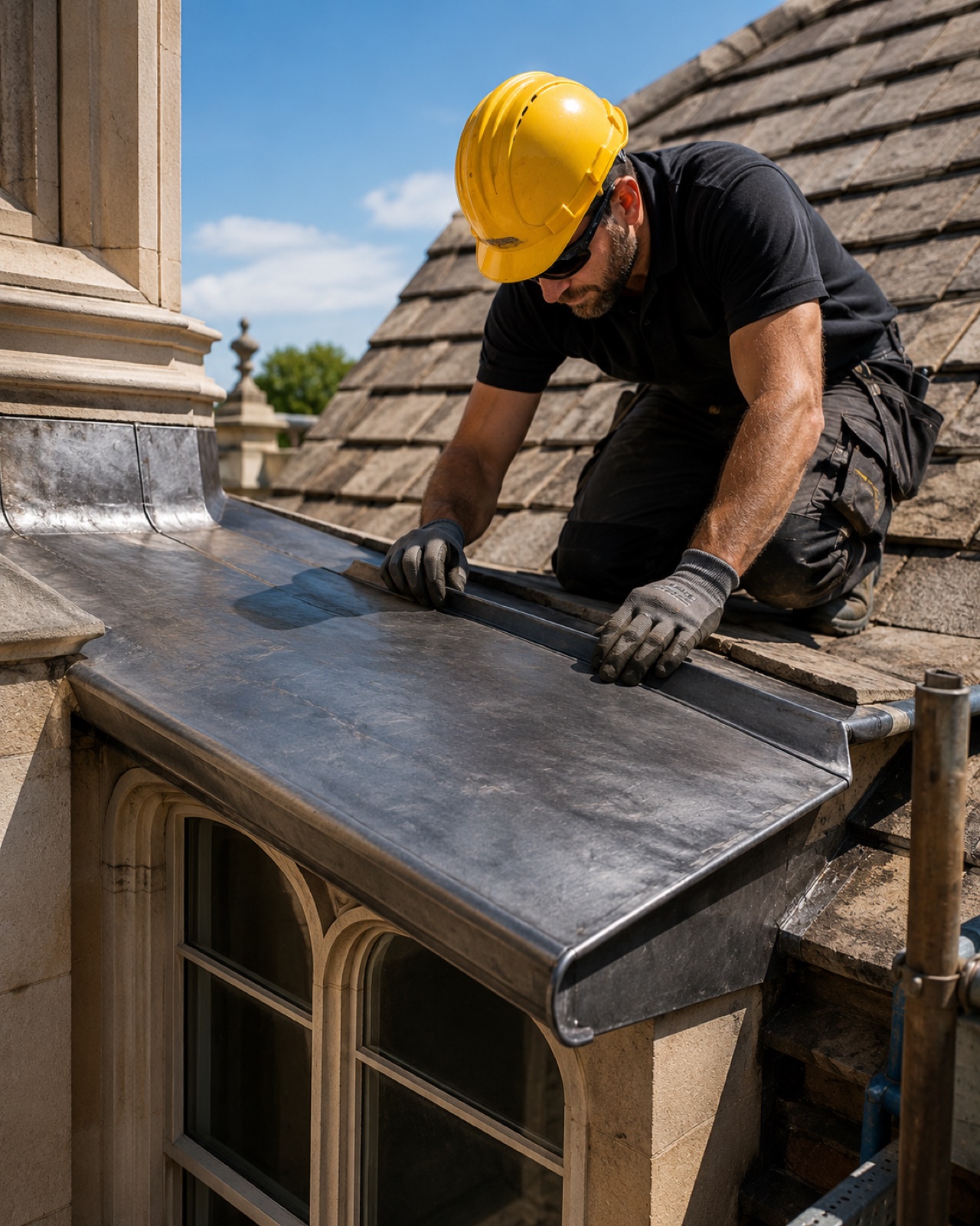 Code 6 lead dressed as a back gutter on a heritage property