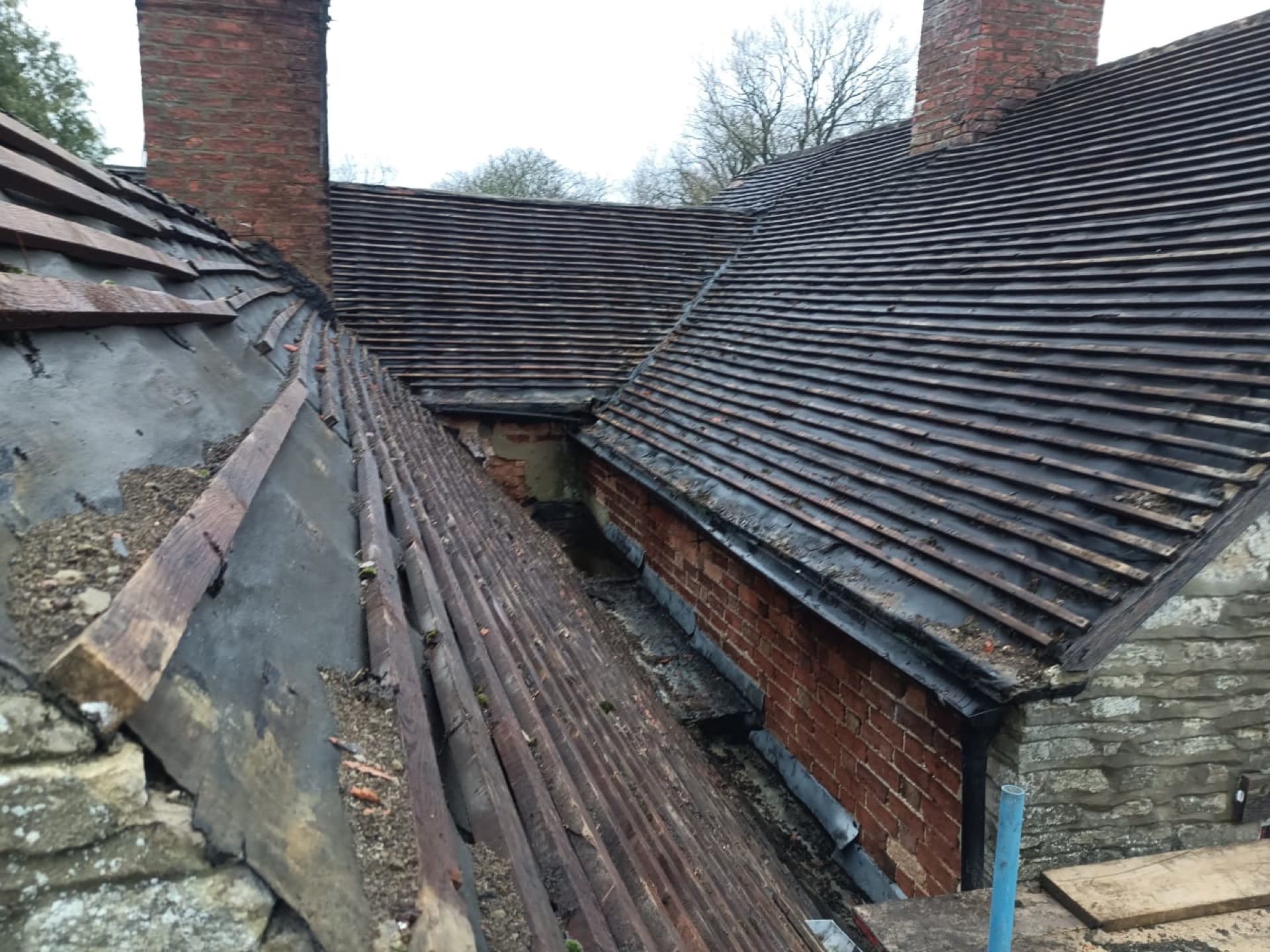 Ravenstone Mill roof stripped back to structure before re-roof