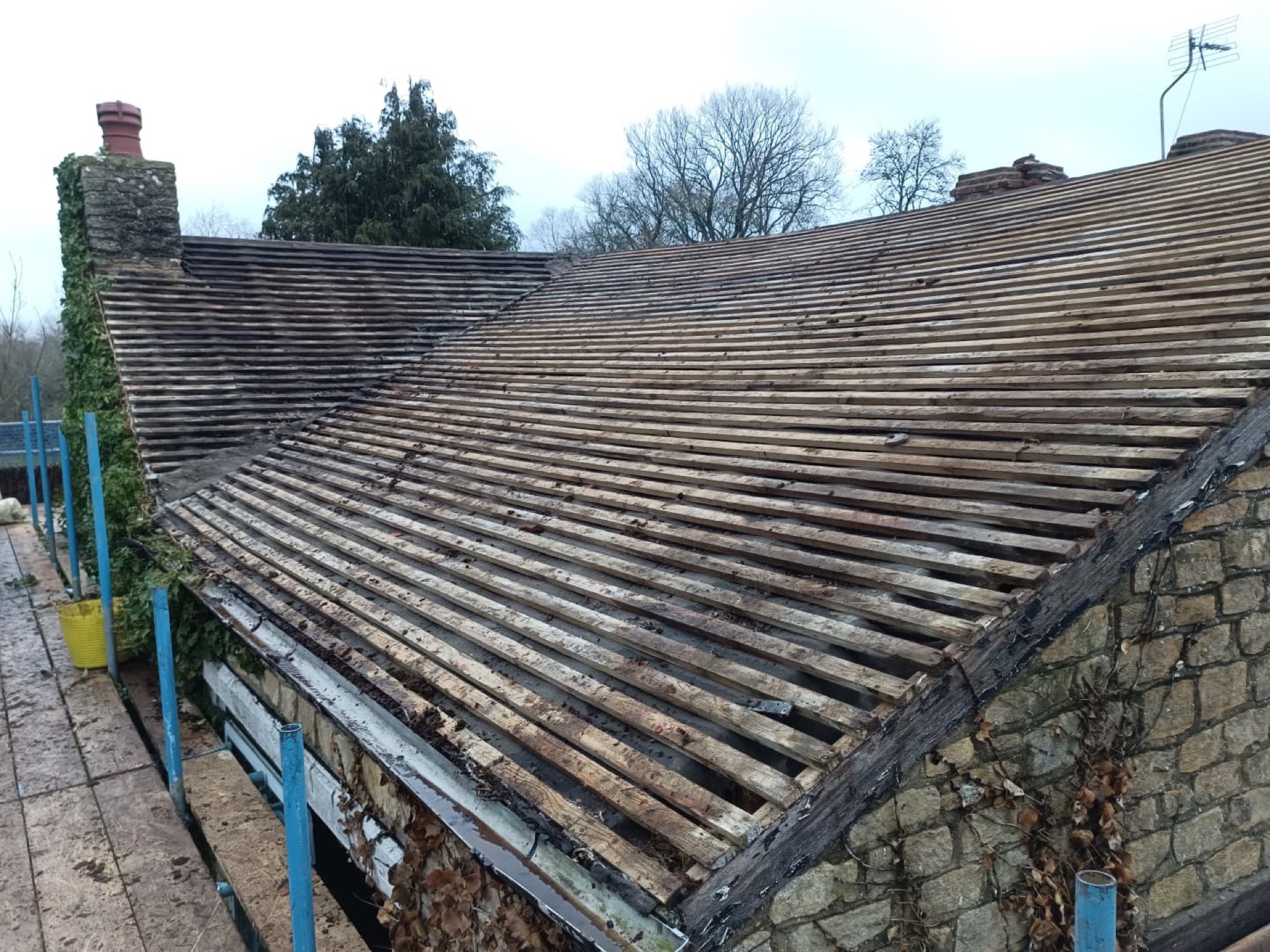 Roof stripped back to structure