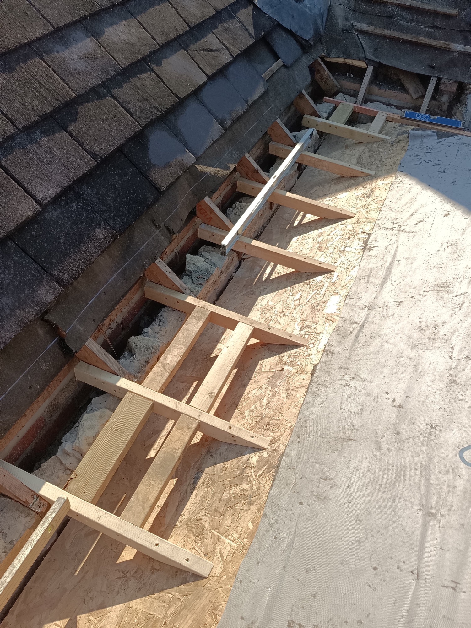 Box gutter stripped out and opened up, old deck taken back to a sound timber base