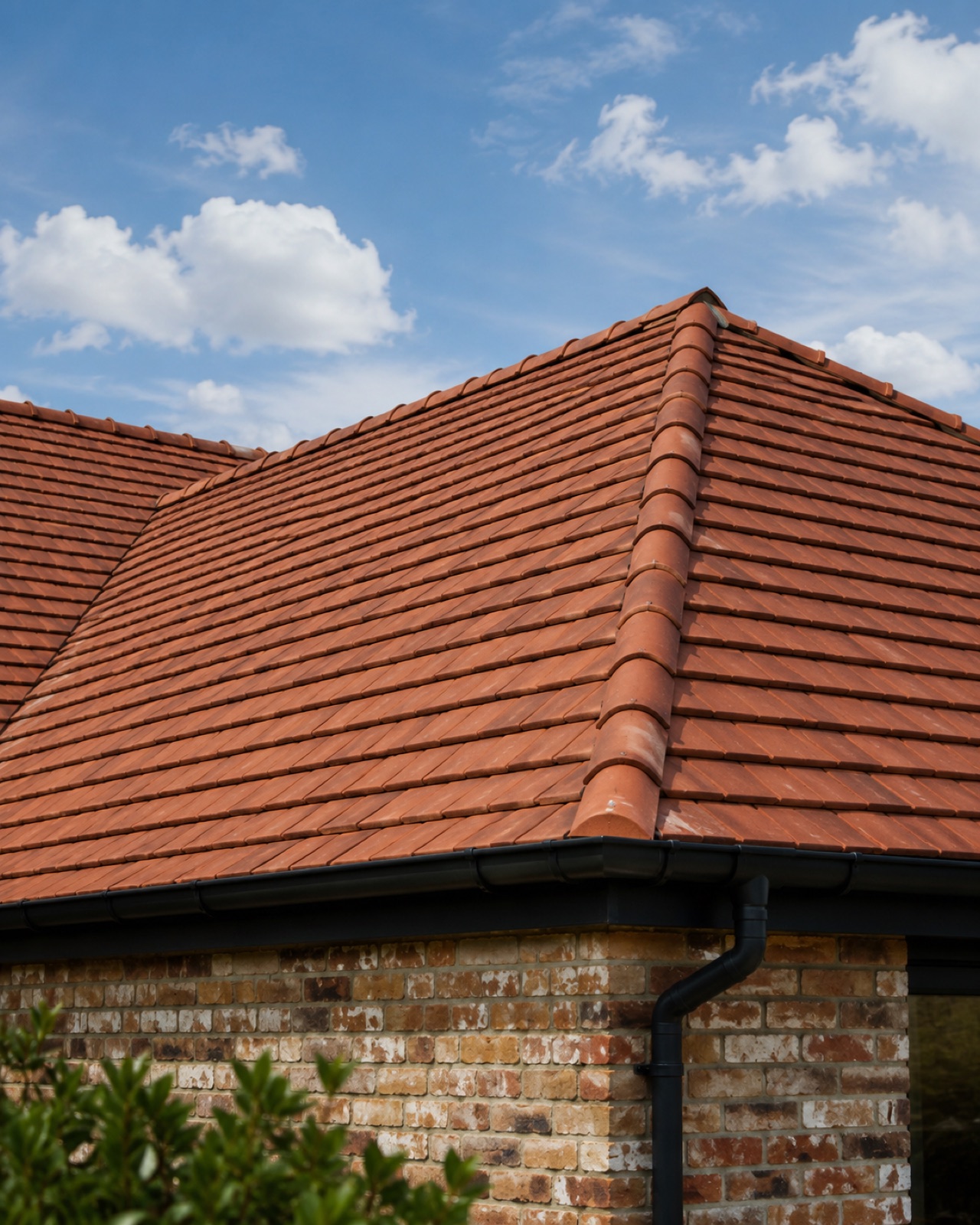 Traditional clay tile roof close-up